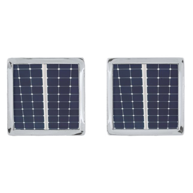 Image of a solar power panel funny silver cufflinks (Front)