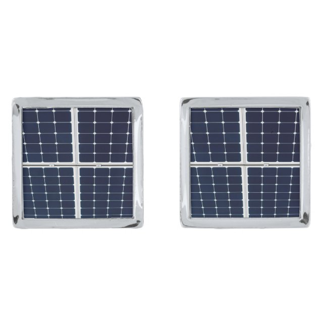 Image of a solar power panel funny silver cufflinks (Front)