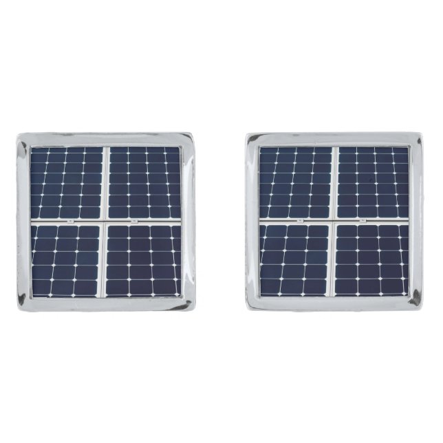 Image of a solar power panel funny silver cufflinks (Front)
