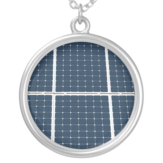 Image of a solar power panel funny silver plated necklace (Front)