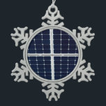 Image of a solar power panel funny snowflake pewter christmas ornament<br><div class="desc">Image of solar cell battery array panel applied to a product just for fun. Customizable. You can change the image. Real solar cells are used to produce ecologically clean and environment-friendly alternative energy electricity for people. For fun and good mood.</div>