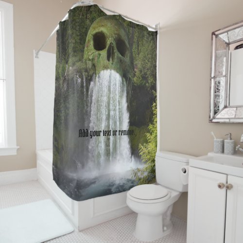 Image of a spooky human skull waterfall shower curtain