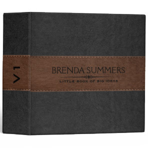 Image Of Black & Brown Stitched Leather Black 3 Ring Binder