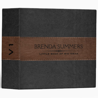 Image Of Black & Brown Stitched Leather Black 3 Ring Binder