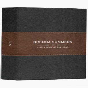 Image Of Black & Brown Stitched Leather Black 3 Ring Binder