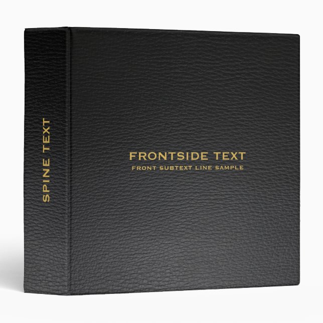 Image of Black Faux Leather Look Gold Text 3 Ring Binder (Front/Spine)