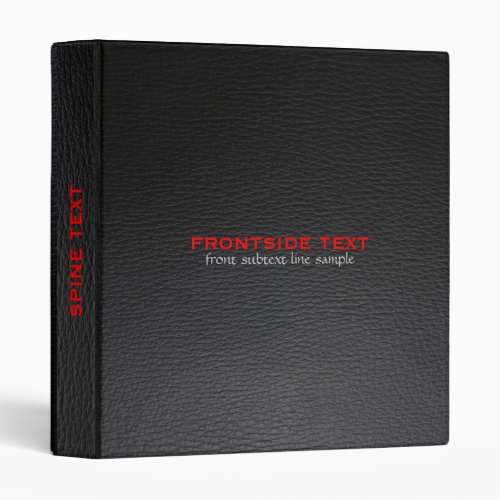 Image of Black Faux Leather Look Red Text 3 Ring Binder