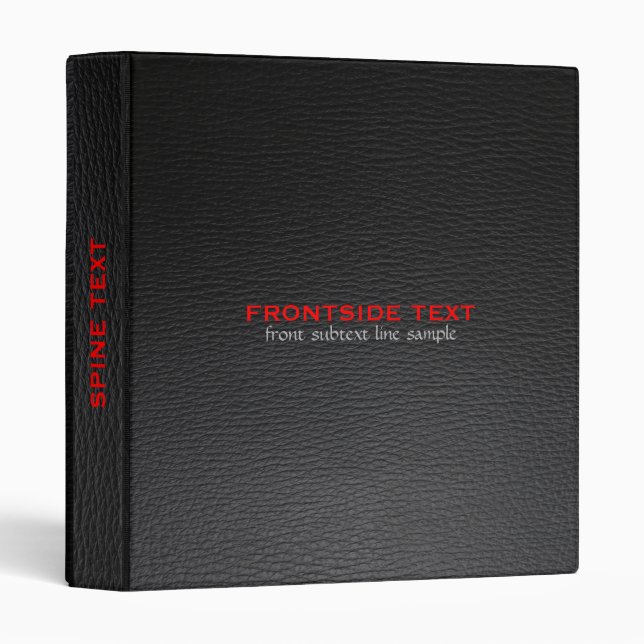 Image of Black Faux Leather Look Red Text 3 Ring Binder (Front/Spine)