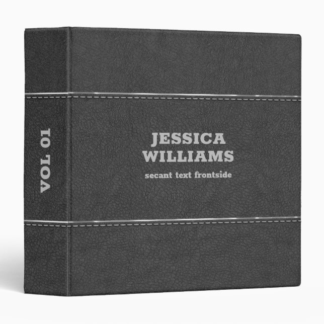 Image of Black faux leather stitched accent 3 Ring Binder (Front/Spine)