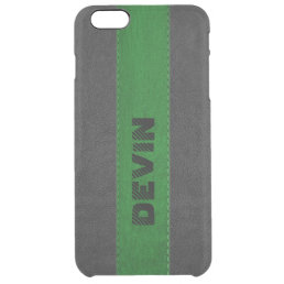 Image Of Black &amp; green Stitched Leather Clear iPhone 6 Plus Case