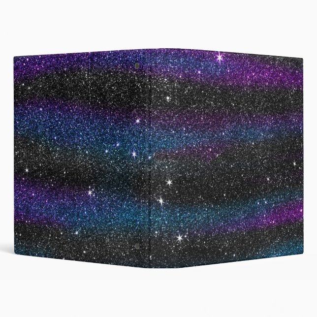 Image of Black Purple Blue Glitter Gradient 3 Ring Binder (Background)