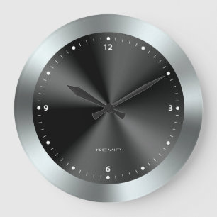 Image of Black & Silver & Metallic Texture Large Clock