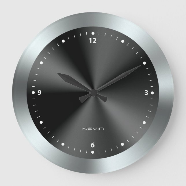 Image of Black & Silver & Metallic Texture Large Clock (Front)