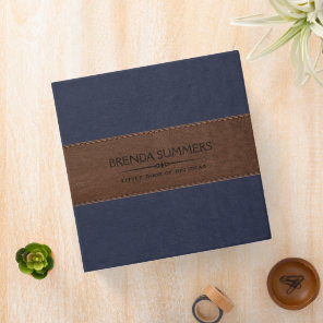 Image Of Blue & Brown Stitched Leather 3 Ring Binder