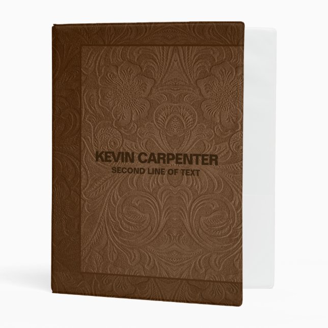 Image Of Brown Floral Leather Texture Mini Binder (Front/Inside)