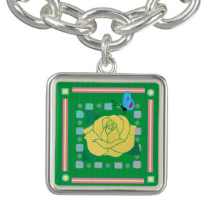Image of Flower with Butterfly on Abstracts Brace Bracelet