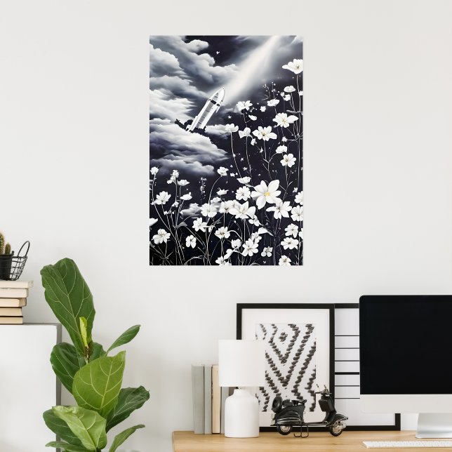 Image of flowers and a rocket in the sky poster (Home Office)