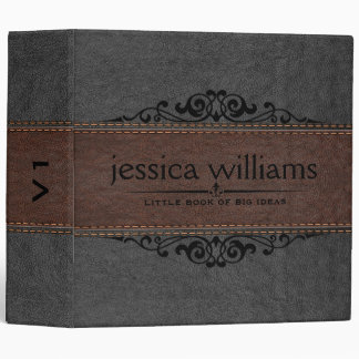 Image of Gray & Brown Leather Decorative Element 3 Ring Binder