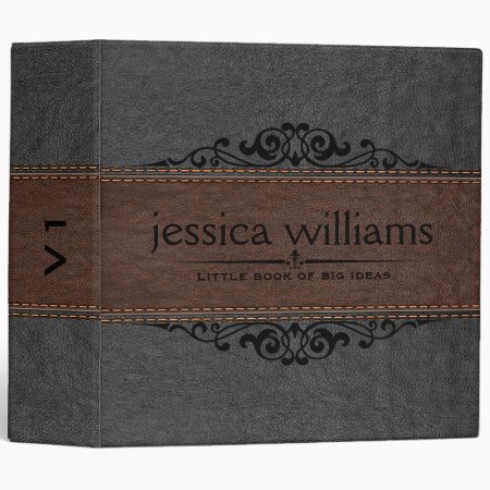Image Of Gray & Brown Leather Decorative Element 3 Ring Binder