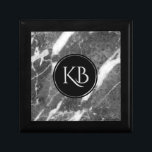 Image Of Gray Marble Custom Monogram Keepsake Box<br><div class="desc">Elegant image gray image of marble texture with black circle and customizable monogram.</div>