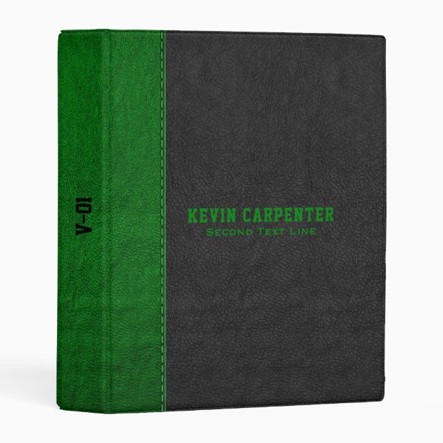 Image Of Green & Black Leather Texture Mini Binder (Front/Spine)