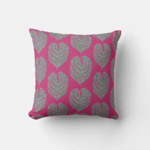 Image of Green Sketched Monstera Leaf Pattern Throw Pillow