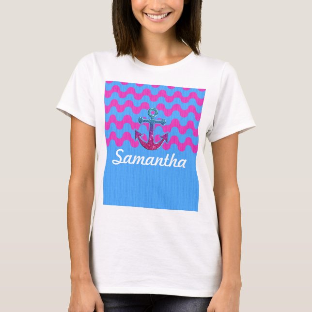 Image of Monogram on Glitter Anchor and ZigZag T-Shirt (Front)