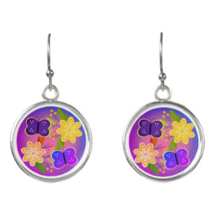 Image of Purple Butterflies with Yellow Flowers Earrings