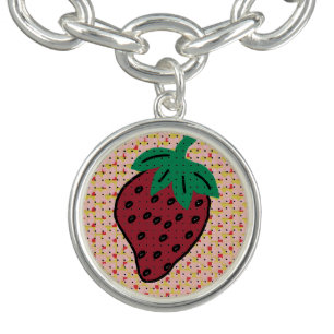 Image of Red and Green Strawberry on Abstract Dots Bracelet
