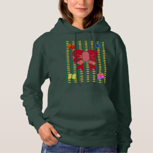 Image of Red Bow and Butterflies on Abstract Lines Hoodie
