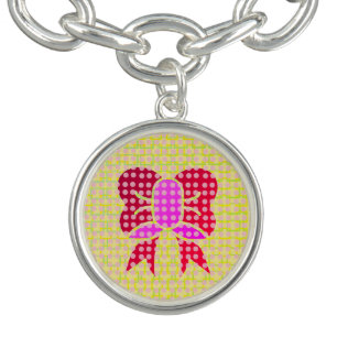Image of Red Bow with Pastel Dots and Background Bracelet