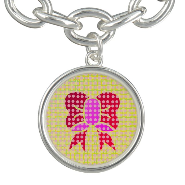 Image of Red Bow with Pastel Dots and Background Bracelet (Design)