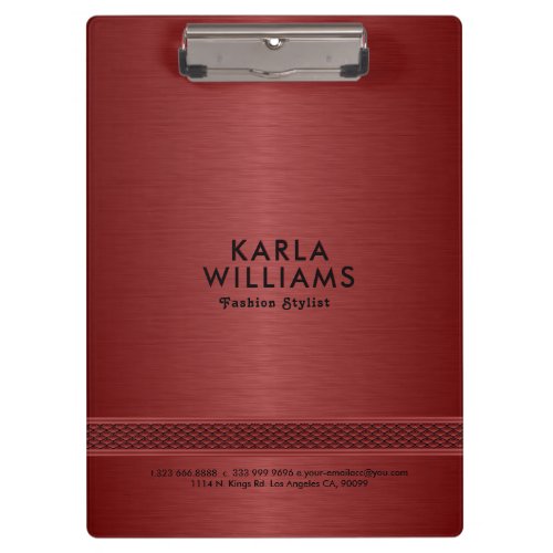 Image of red faux metallic brushed steel look clipboard