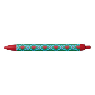 Image of Red Heart and Blue Abstracts Pen