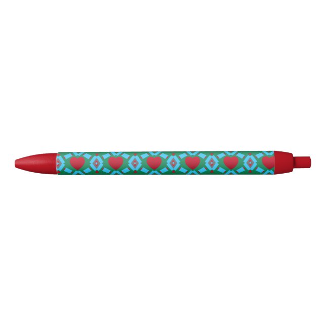 Image of Red Heart and Blue Abstracts Pen (Front)