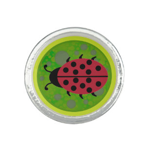 Image of Red Ladybug on Splattered Dots Green Ring