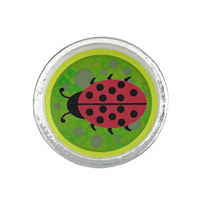 Image of Red Ladybug on Splattered Dots Green Ring (Front)