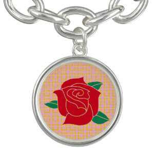 Image of Red Rose with Pastel Pink Background Bracelet