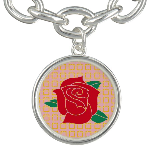 Image of Red Rose with Pastel Pink Background Bracelet (Design)