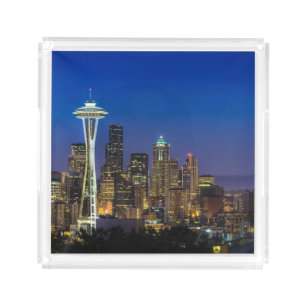 Image of Seattle Skyline in morning hours. Acrylic Tray