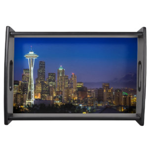 Image of Seattle Skyline in morning hours. Serving Tray