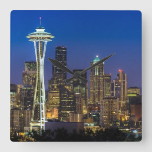 Image of Seattle Skyline in morning hours. Square Wall Clock