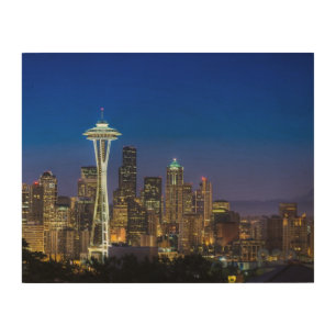Image of Seattle Skyline in morning hours. Wood Wall Decor