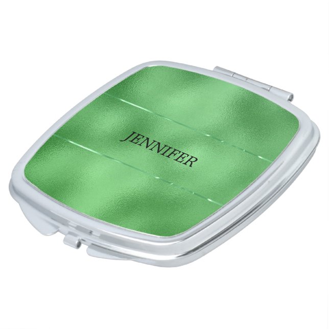 Image of Shimmering green iridescent faux glass Ro Compact Mirror (Turned)