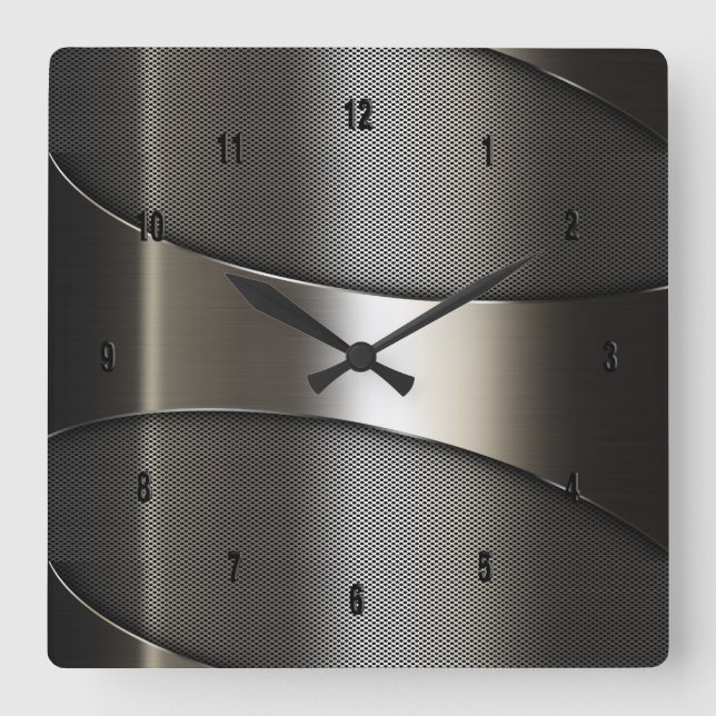 Image of Shiny Metallic Modern Geometric Design Square Wall Clock (Front)