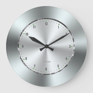Image of Shiny Stainless Steel Print Large Clock