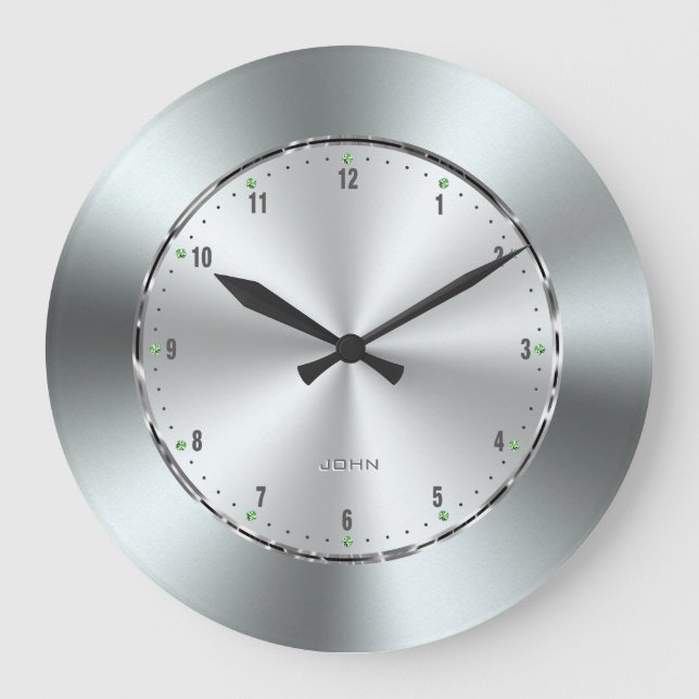 Image of Shiny Stainless Steel Print Large Clock (Front)