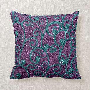 Image of swirly purple and turquoise glitter throw pillow