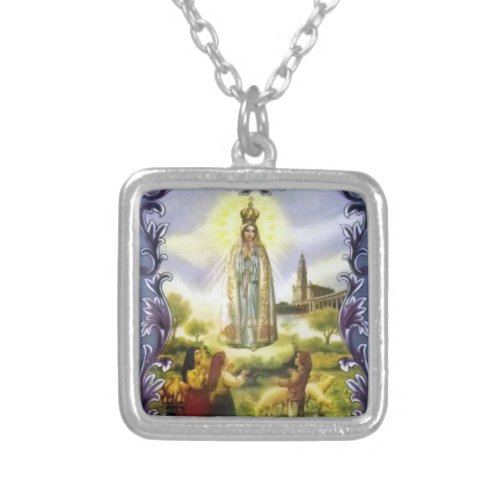 image of the apparition Our Lady of Fatima Silver Plated Necklace