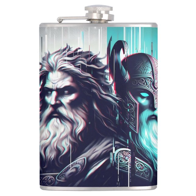  image of the gods zeus and odin togethe flask (Front)